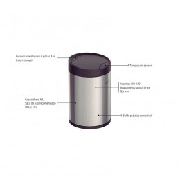 Lixeira Smart Automática C/Sensor em Aço Inox 6 L - Tramontina